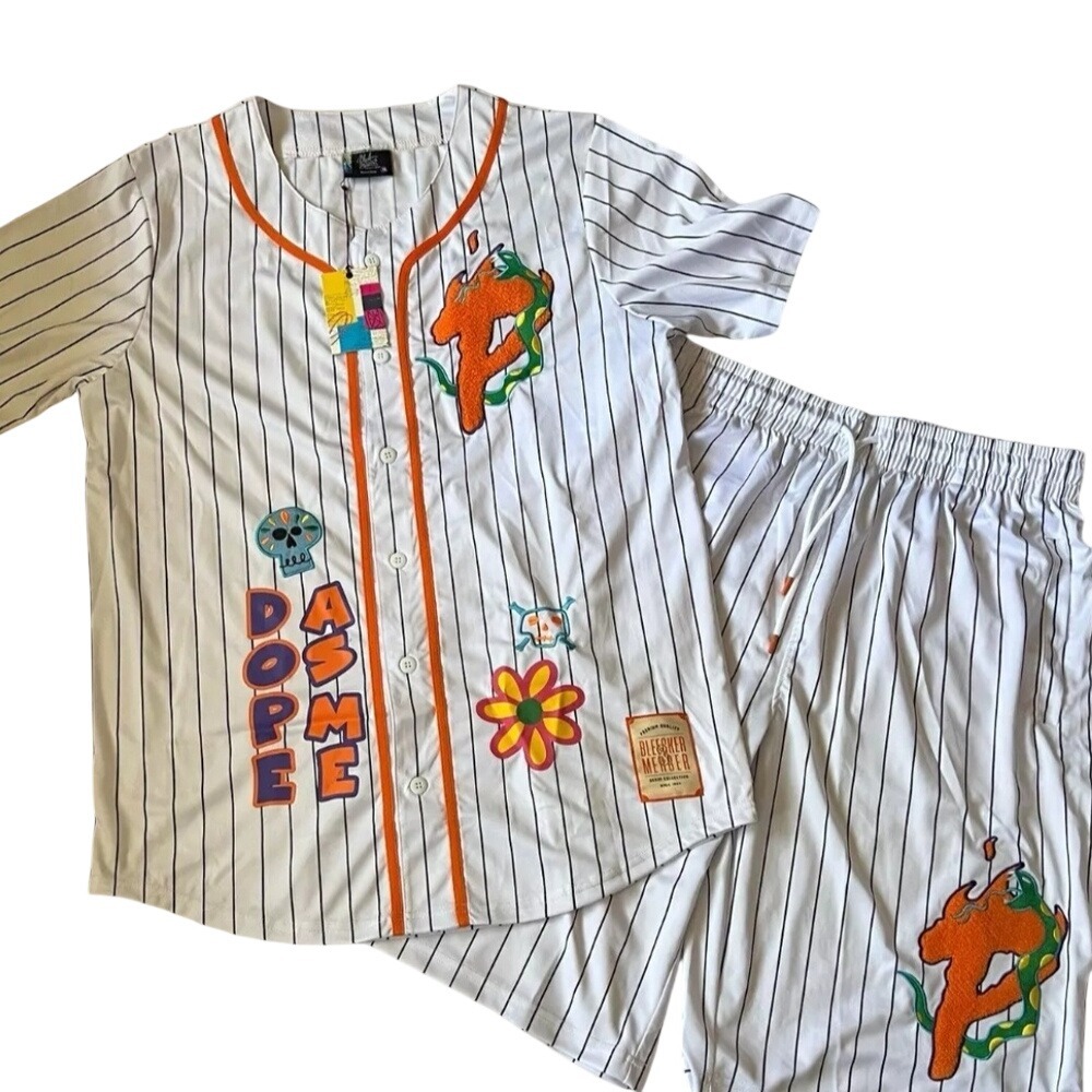 Bleecker & Mercer Baseball Jersey Set Mens XL White Orange Pinstripe Graphic NWT